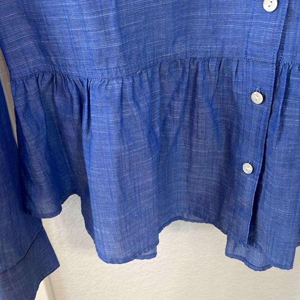 Lilly Pulitzer Blue Button-Down Peplum Shirt - Picture 3 of 7